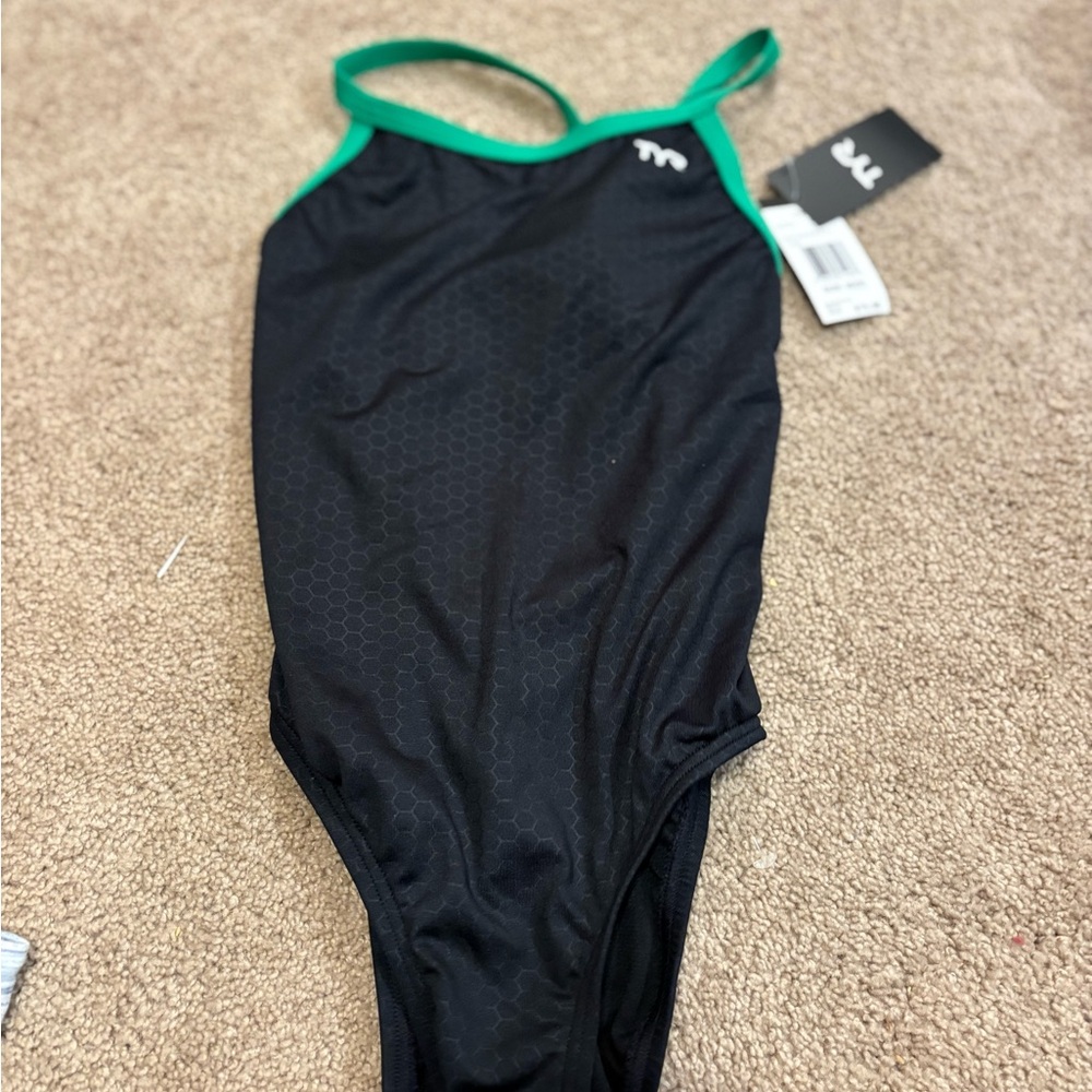 TYR Black and Green Hexa Kids Swimsuit size 28 S
NWT